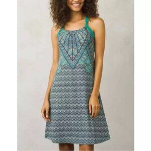 Prana Dragonfly Samba Geometric Teal Athletic Built In Bra Dress Size Small